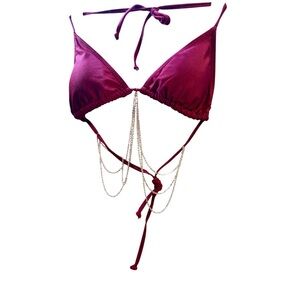 Burgundy Bikini with Gold Chain-Embellished Top